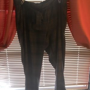 Gray plaid pants with tie belt